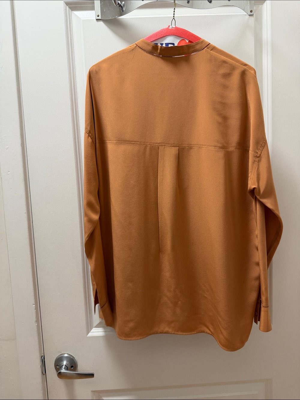 Vince Long-Sleeve Henley Silk Blouse in Amber Brown - Picture 5 of 6